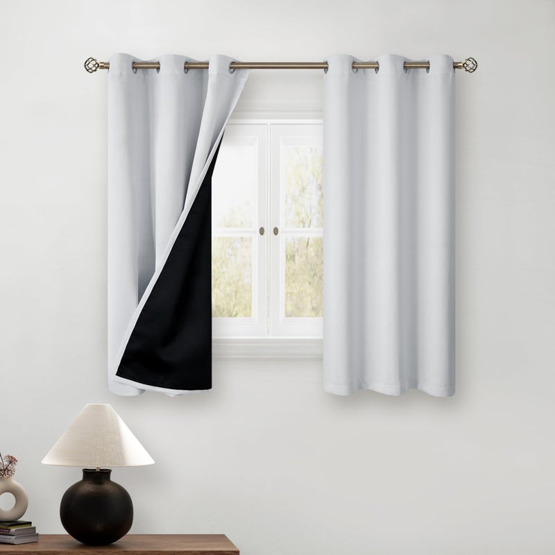 BGment Greyish White Short Blackout Curtains for Bedroom, Thermal Insulated Energy Efficiency Noise Reducing Grommet Curtains 54 Inch Length with Liner for Small Window 2 Panels Each 42 Inch Wide - Image 1